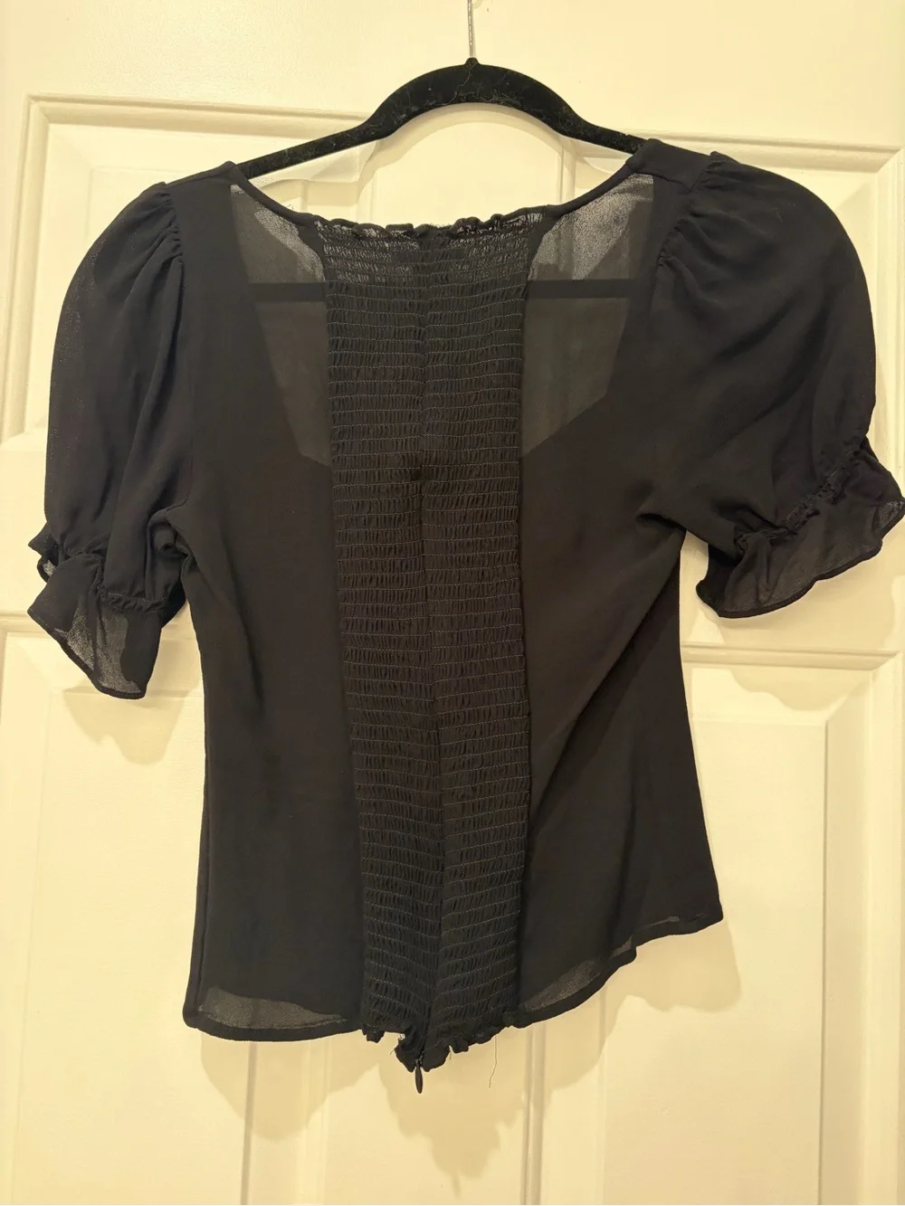 Reformation Black Puff Sleeve Square Neck Blouse